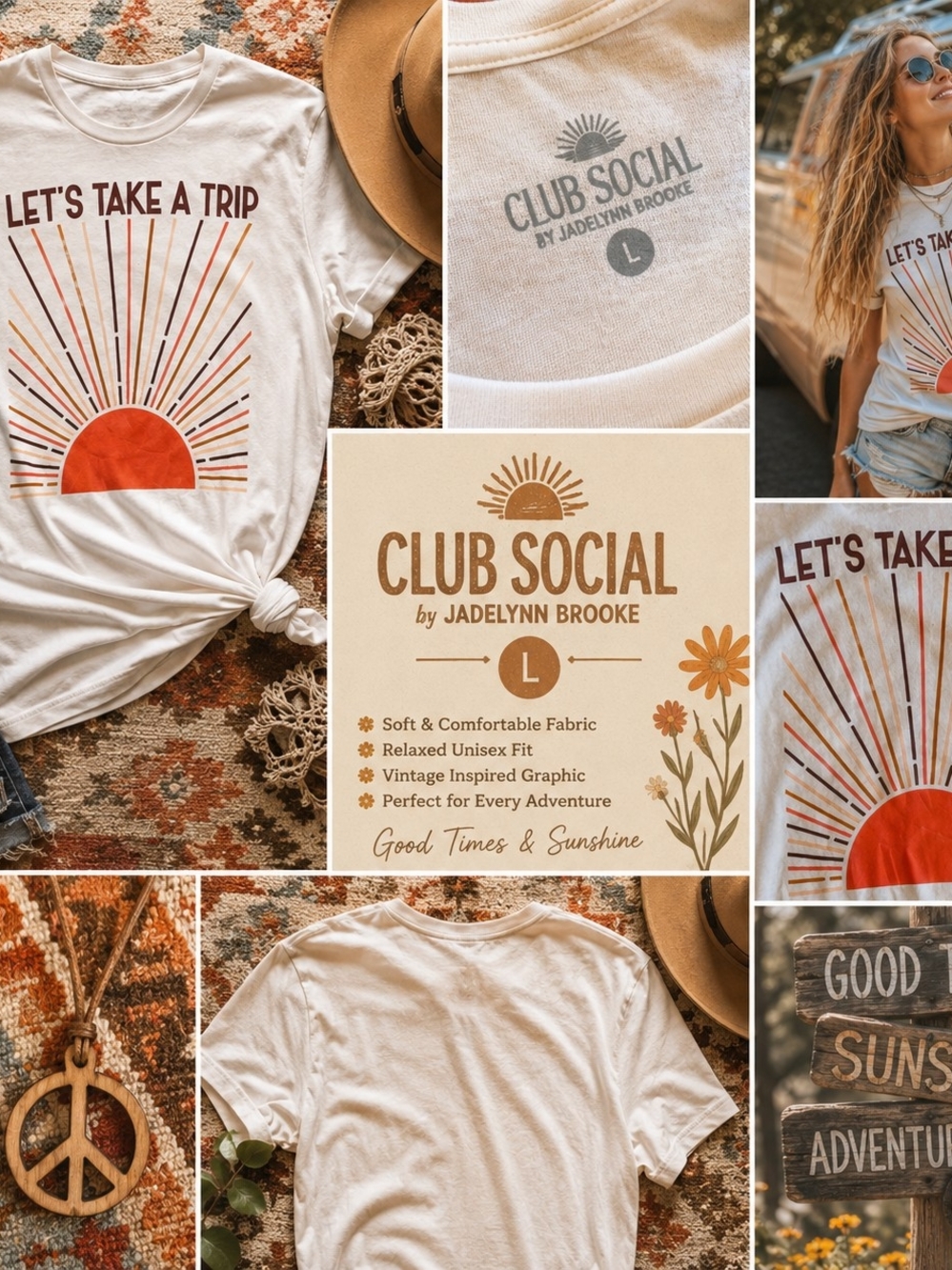 Club Social 'Let's Take a Trip' Cream Graphic Tee
